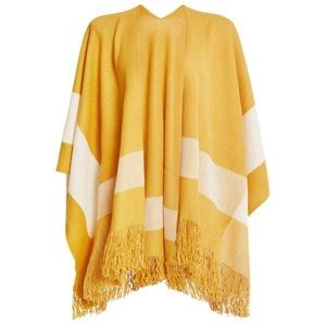 BCBGMAXAZRIA Womens Golden glow Ruana Fringe Poncho